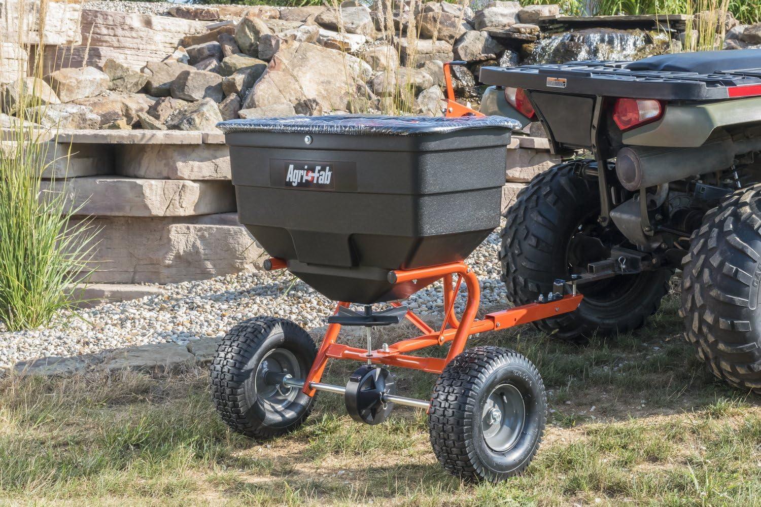 imageAgriFab 450329 185 lb TowBehind ATVUTV Broadcast Lawn Spreader for SeedFertilizerSaltIce Melt Easy to use Flow ControlBroadcast Spreader