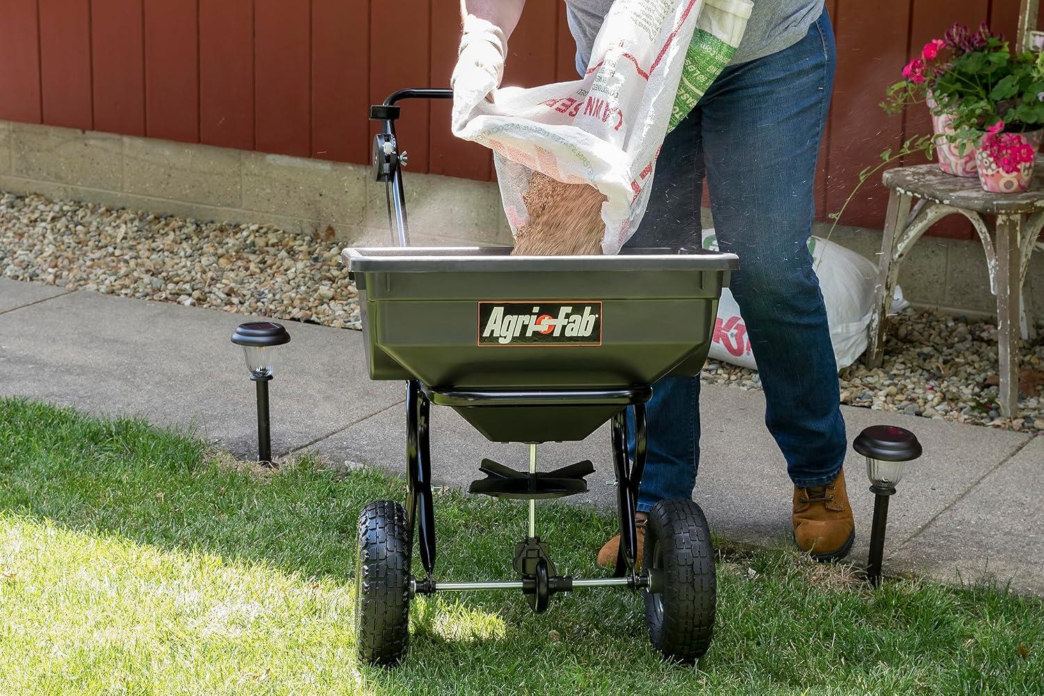 imageAgriFab 450388KD 85 lb Push Lawn ampamp Garden Broadcast Spreader for SeedFertilizer Walk Behind with Easy to use Cable Control