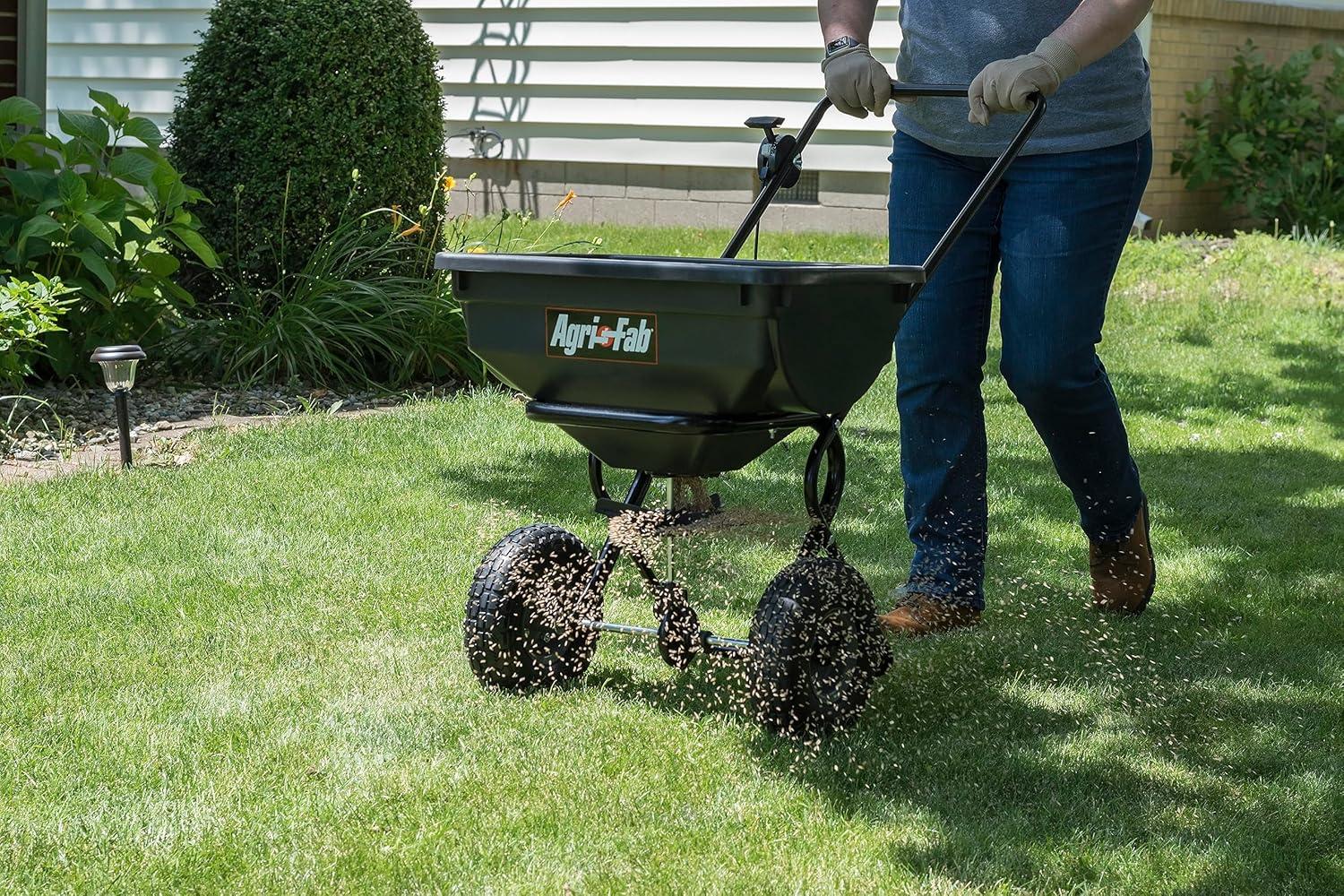 imageAgriFab 450388KD 85 lb Push Lawn ampamp Garden Broadcast Spreader for SeedFertilizer Walk Behind with Easy to use Cable Control