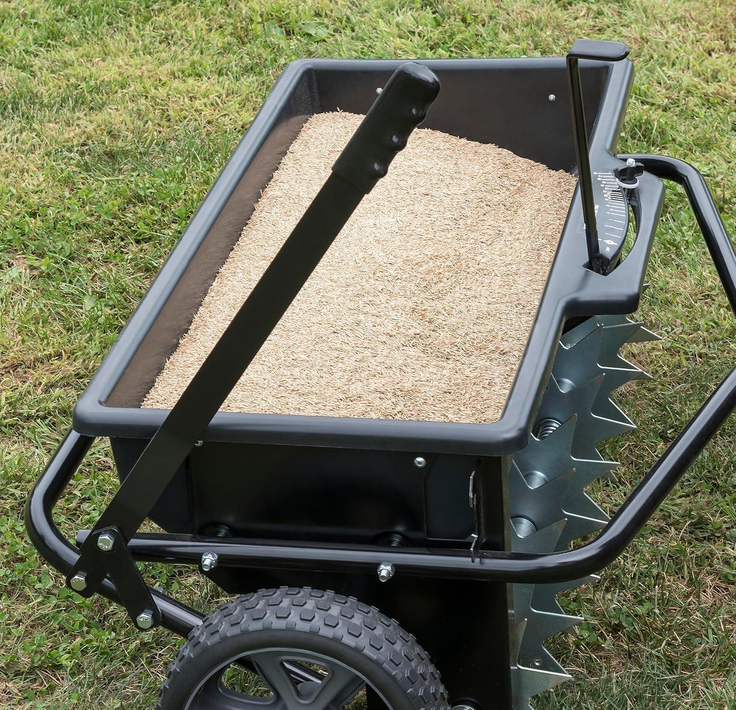imageAgriFab 450543AMZ 100 lb TowBehind Lawn ampamp Garden SpikerSeederDrop Spreader for SeedFertilizer Salt Ice Melt Designed to Pull Behind Lawn ampamp Garden Tractors