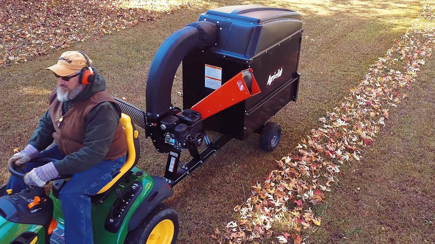 imageAgriFab 450578 Large Capacity 32 CU FT Hard Top Chip NVac Tow Behind Lawn Vacuum Leaf Mulcher Gas Powered Easy Foot Pedal Dumping