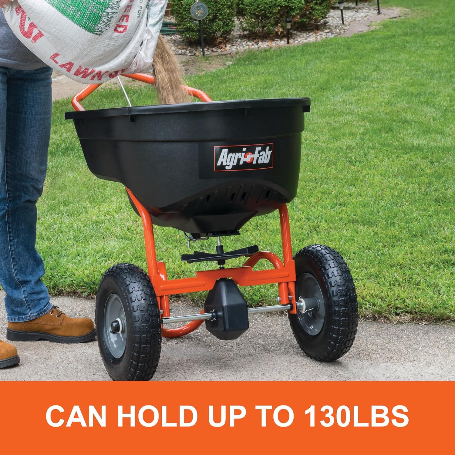 imageAgriFab 450614 130 lb Push Lawn ampamp Garden Broadcast Spreader for SeedFertilizerSaltIce Melt Walk Behind with Easy to use Flow Control LeverCART