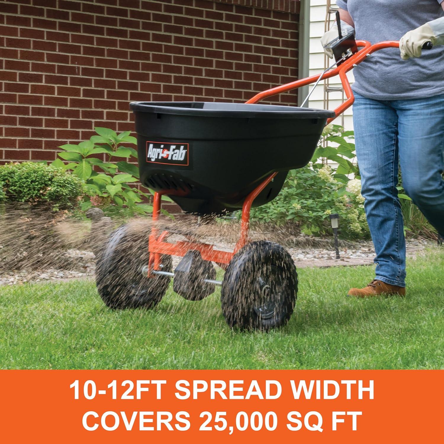 imageAgriFab 450614 130 lb Push Lawn ampamp Garden Broadcast Spreader for SeedFertilizerSaltIce Melt Walk Behind with Easy to use Flow Control LeverCART