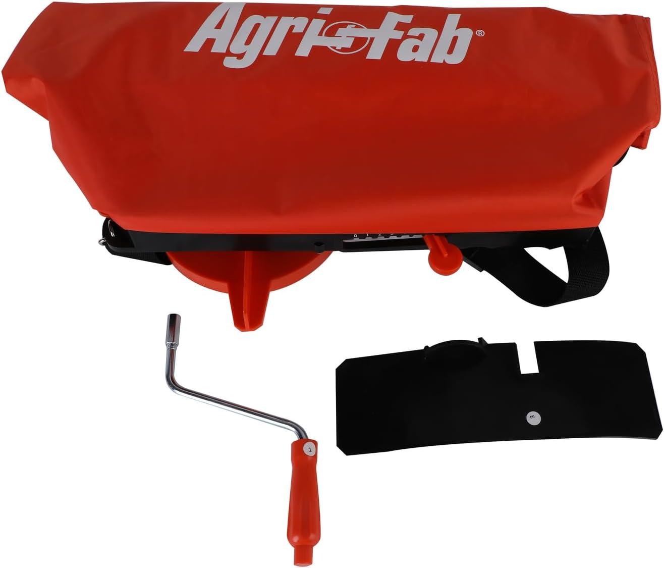 imageAgriFab 450639 25 lb Handheld Bag Seeder Spreader with Waterproof Bag Enclosed Gears Adjustable Shoulder Strap Rear Baffle Orange