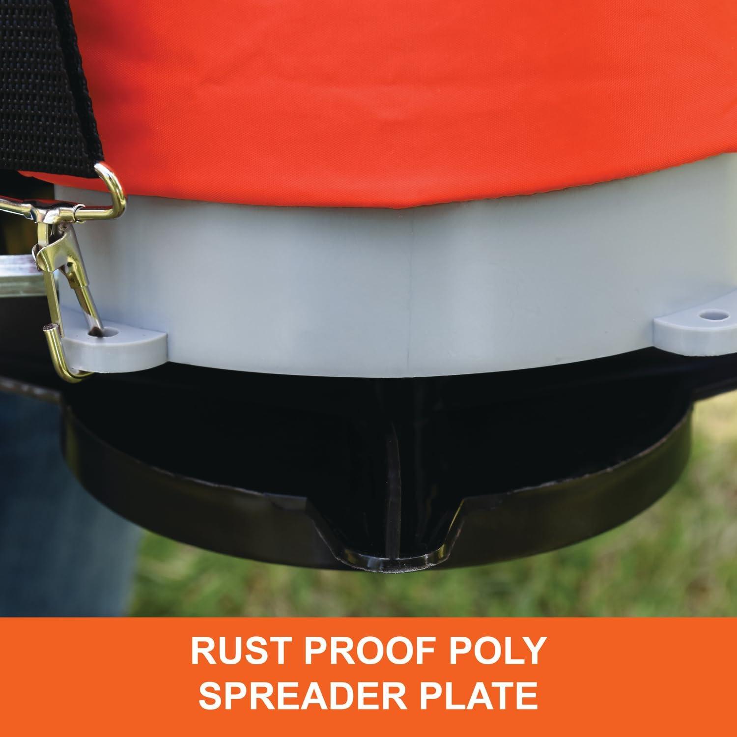 imageAgriFab 450639 25 lb Handheld Bag Seeder Spreader with Waterproof Bag Enclosed Gears Adjustable Shoulder Strap Rear Baffle Orange